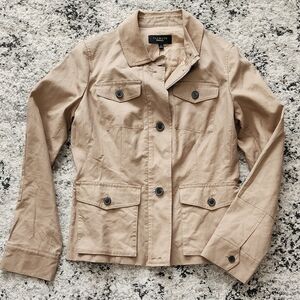 Talbots Cotton Blend Utility Jacket Corduroy Collar Tan Womens 4 Preppy Coastal